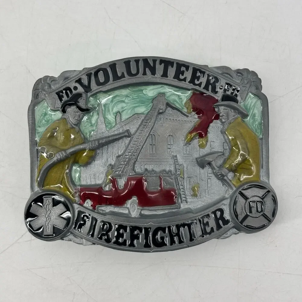 Volunteer Firefighter Belt Buckle Enamel Great American Buckle Co #1805